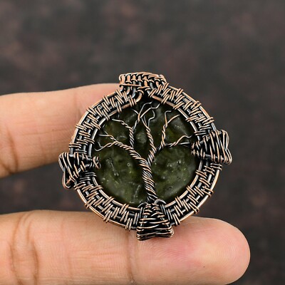 Gift For Her Moldavite Wire Wrapped Tree Of Life Pendant Copper Jewelry 1.81''