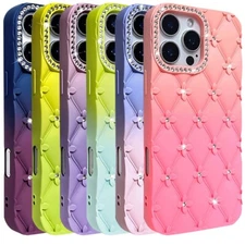 For iPhone 16 15 14 13 12 11 Pro Max Case Floral Joy Glitter Leather Feel Cover