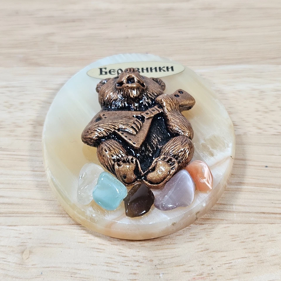 Imán de refrigerador de piedra de recuerdo ruso oso Berezniki mandolina para jugar Foto 3 de 4