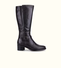 Keys stivali da donna in vera pelle nero alti al polpaccio con tacco basso