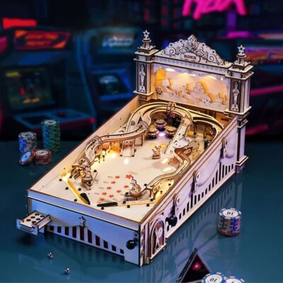 Flipperautomat Puzzle 3D Zum Selbermachen Holzmodell LED selbst zusammenbauen Arcade Spiel bauen