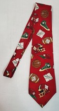 Tabasco Red Sports Print Tie Necktie Basketball Football 100% Silk Made in USA