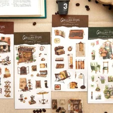 Vintage Garden Coffee PET Stickers Journal Planner 6pcs/pack Decorative Crafts