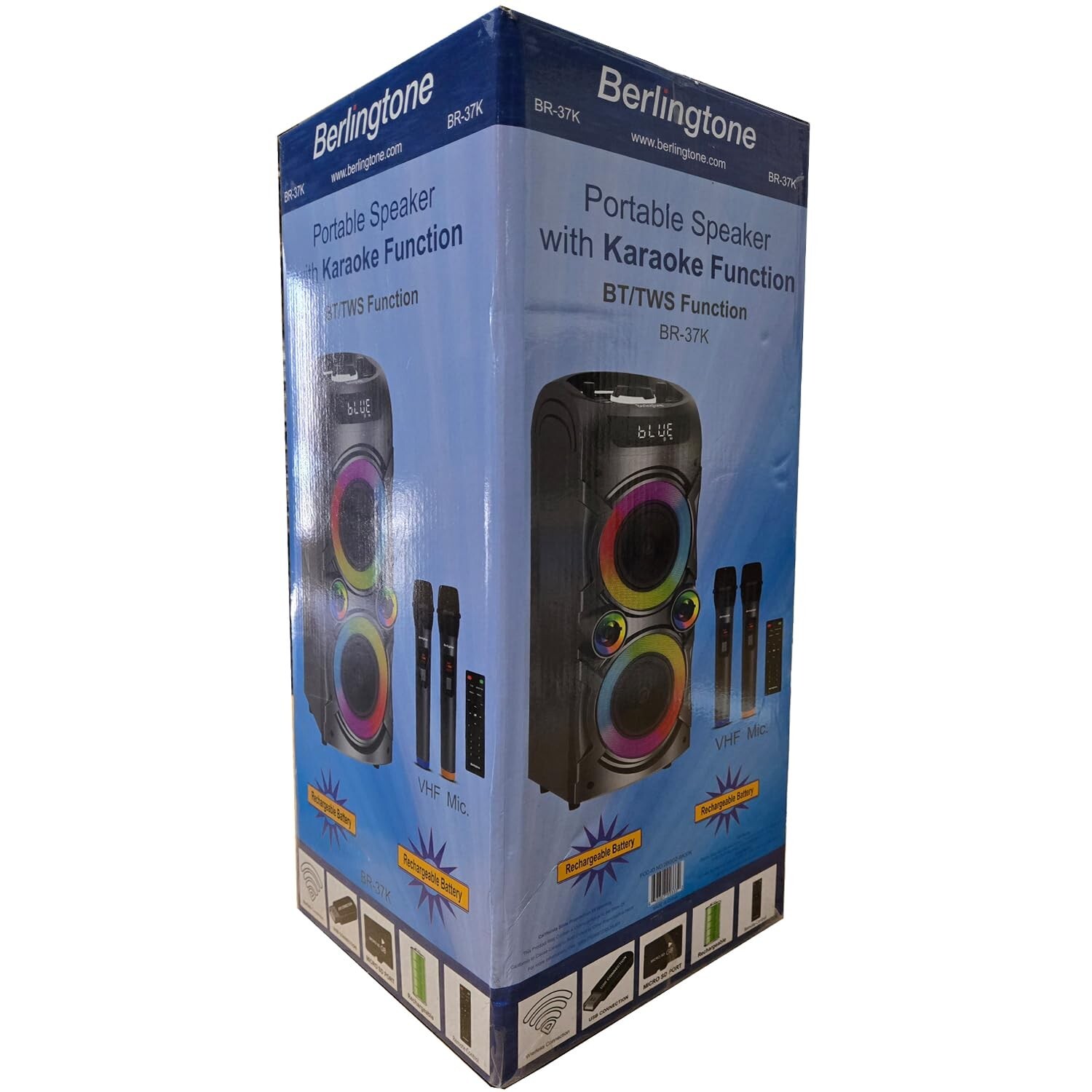 -Berlingtone, Portable Bluetooth Party Speaker, with Karaoke, 2 VHF Wireless ...