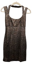 Guess Mini Dress Womens 4 Tank Short Strappy Sparkle Glitter Brown Python Preppy