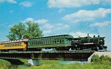 Locomotive #29 the Brillion Pioneer Train Railroad Depot Bridge Vtg Postcard A35