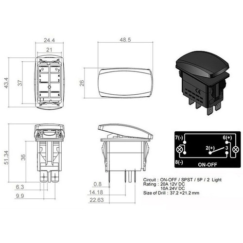 WINCH ISOLATOR 650O Rocker switch amber ON/OFF waterproof SPST marine - Picture 4 of 7