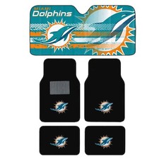 NEW NFL MIAMI DOLPHINS Car Truck Carpet Floor Mats Windshield Sun Shade SET