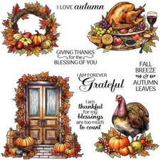 Thanksgiving Turkey Dinner Leaves Pumpkins Wreath Metal Cutting Dies Clear Stamp