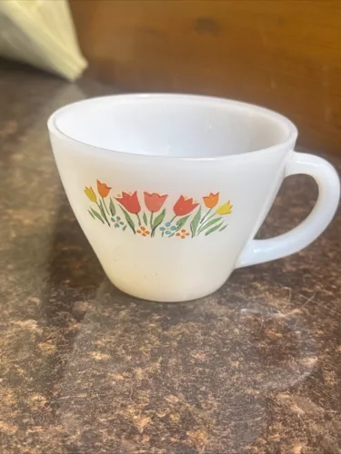 Fire King Milk Glass Tulip Flower Floral Cup Anchor Hocking Mug Vintage