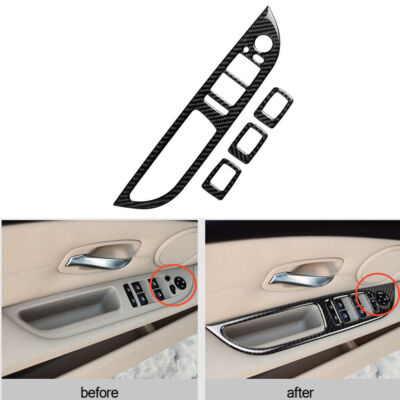 4Pcs Carbon Fiber Window Switch Panel Sticker Trim For BMW 5 Series E60 2008-10