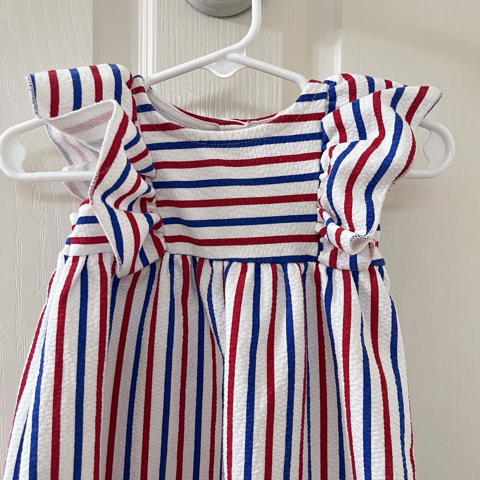 Zara Baby Girls Red White and Blue Striped Dress Flutter Sleeve Size 9-12 Months thumbnail 2