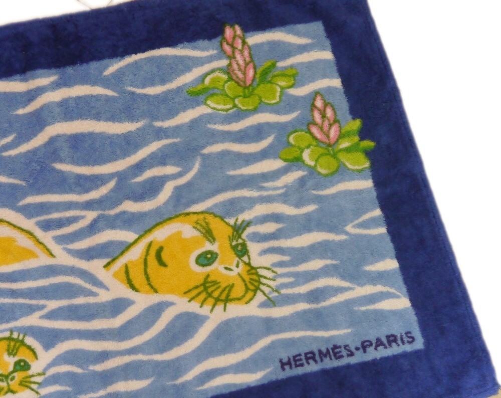 HERMES Seal Design Entrance Mat Towel Vintage Bath Towel Cotton