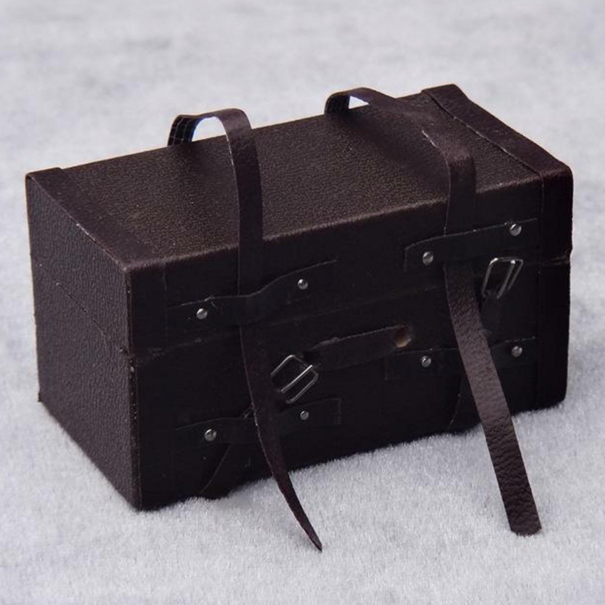 1:12 Scale Dollhouse Miniature Vintage Leather & Wood Storage Box Suitcase – Cottage Style Decor