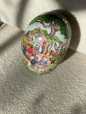 Vintage German Hand Painted Large Paper Mache 8'' Nestler Easter Egg Rabbits