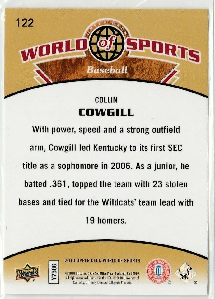2010 UD World of Sports Collin Cowgill Rookie Card - Mint  Kentucky - Image 2 of 2