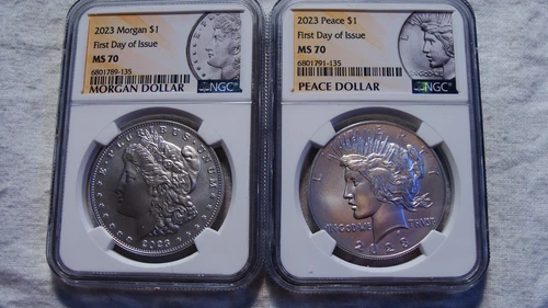 2023 Morgan & Peace Silver $ Pair NGC MS-70 FDI