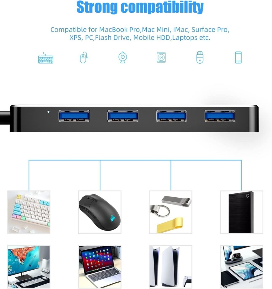 PANPEO 4-Port USB 3.0 Hub for Laptop, PC, Xbox - High-Speed Data Transfer PANPEO 4-Port USB 3.0 Hub for Laptop, PC, Xbox - High-Speed Data Transfer