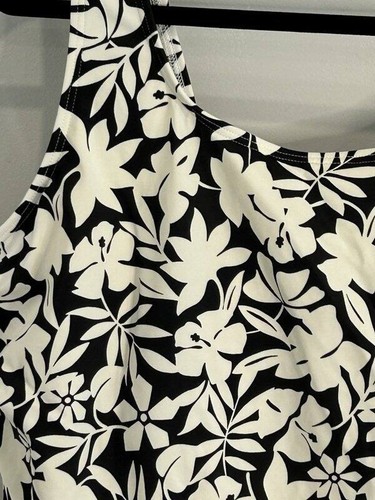 Lands End Black Cream Floral Leaf Print Swimsuit One Piece Size 26W - Picture 3 of 9