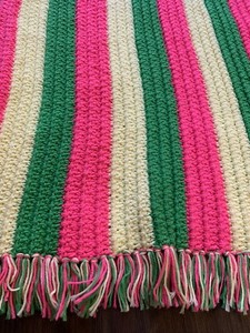 Vintage Hand Crochet Knit Afghan Throw Blanket Striped ...