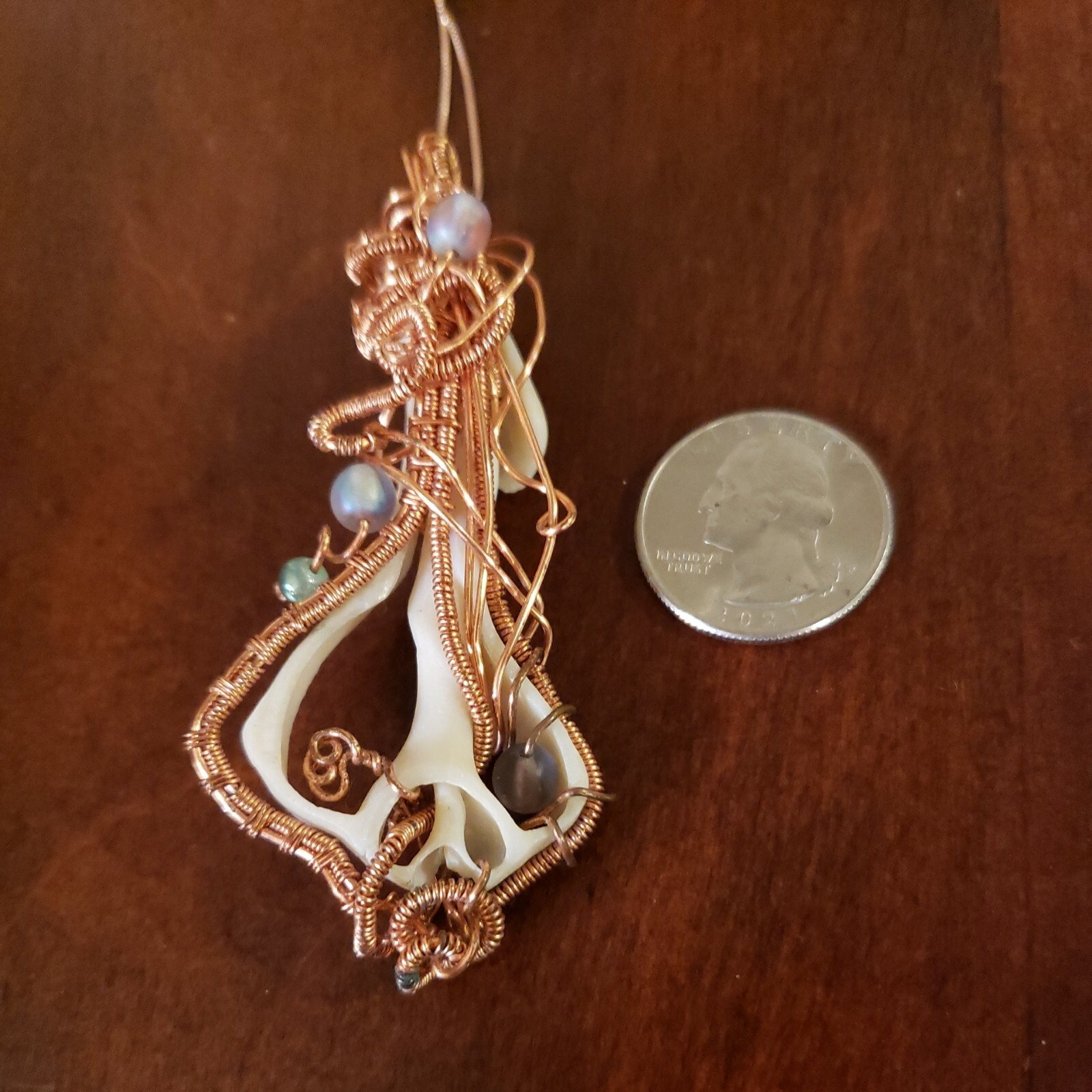 Hand Wired COPPER, SHELL SKELETON, & BEAD Necklac… - image 4