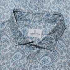 Emanuel Berg NWOT Casual Button Down Shirt Size 46 18 XXL in Blue Paisley Print