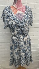 New Oasis Dress UK 16 Ivory Blue Faux Wrap Short Bird Floral Print Pretty Party