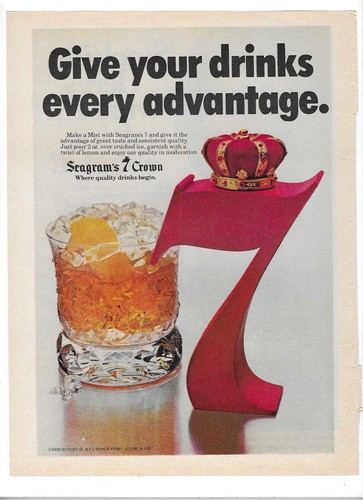 1978 Seagram's 7 Crown & Vantage Cigarettes Vintage Print Advertisements