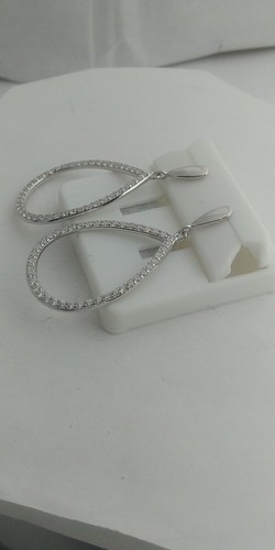 925 STERLINGSILBER rhodiniert AUSGEFALLEN MODERN Ohrringe Zirkonia 42x20MM - Bild 5 von 13