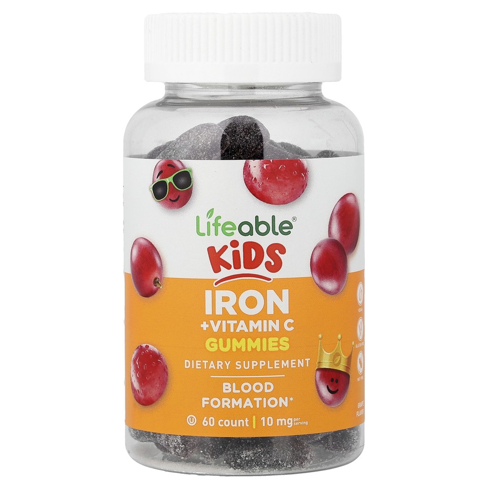 Kids, Iron + Vitamin C Gummies, Grape, 60 Gummies
