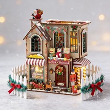 Wooden Miniature DollHouse 3D Puzzle Christmas Miniature House Kit LED Xmas Gift