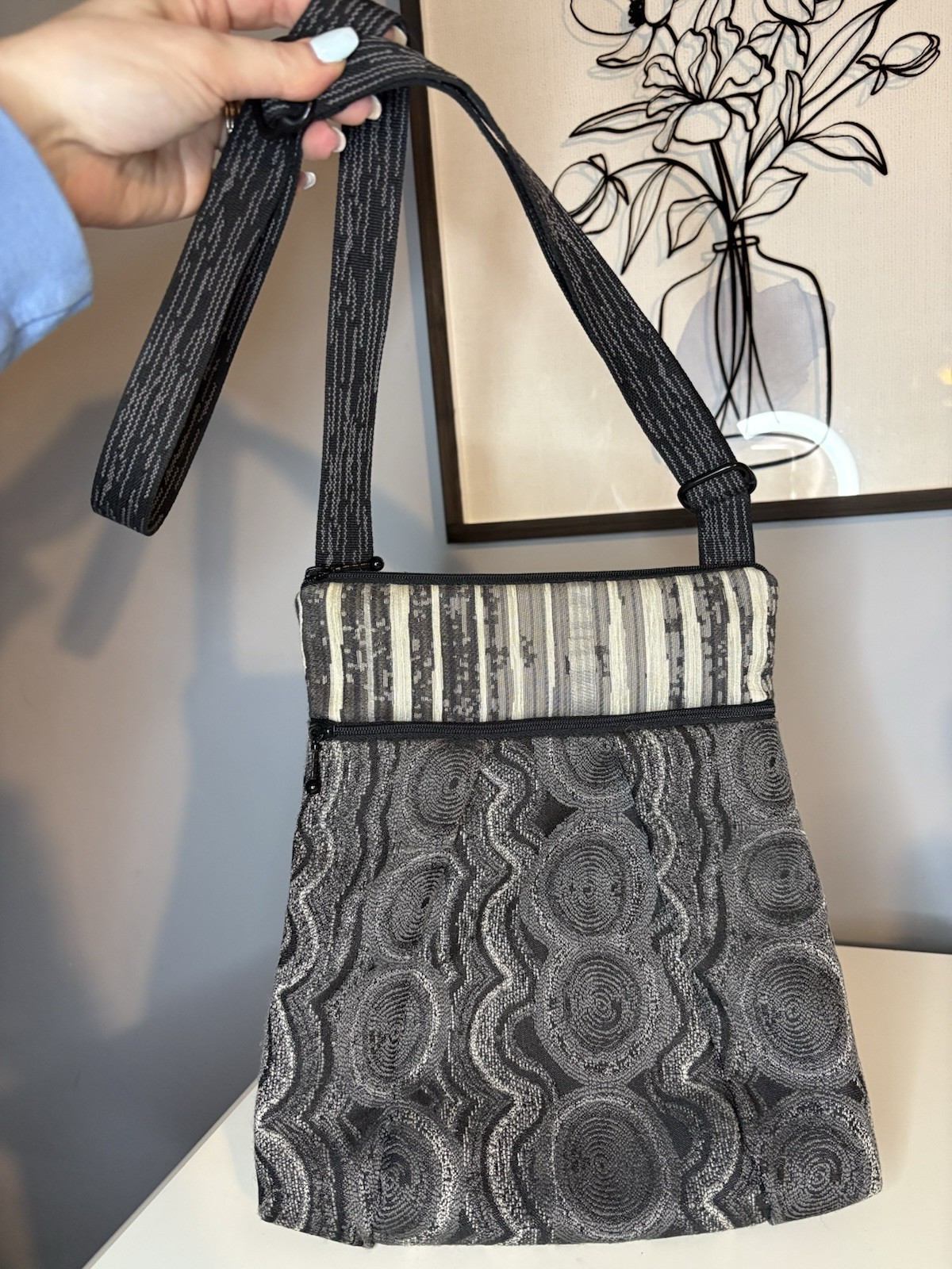 MARUCA Crossbody Handmade Boulder Colorado Boho Adjustable Strap Black/Gray USA