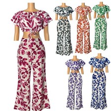 Women  s Summer 2-Piece Crop Top  Trousers Set