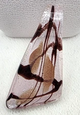 Murano Style Hand Blown Glass Pendant Gold Fleck Brown Vein 2.25"