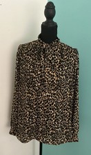 J. Crew Leopard Print Tie Neck Blouse Women's Size Small Long Sleeve Button Up