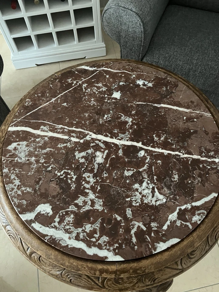 Antiker Runder Tisch Mit Marmorplatte - Bild 2 von 2