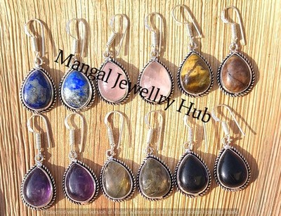 Wow Rose Quartz & Mix Gemstone Earrings Lot 925 Sterling Silver Plated Jewellery