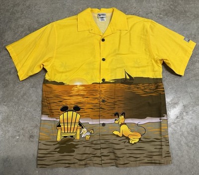 Walt Disney World Hawaiian Shirt Med. Aloha Camp Mickey Goofy Pluto Donald Duck