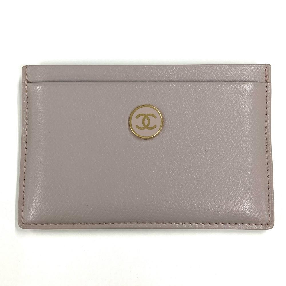 CHANEL Gray Leather Business Card Holder with Gold Coco Mark