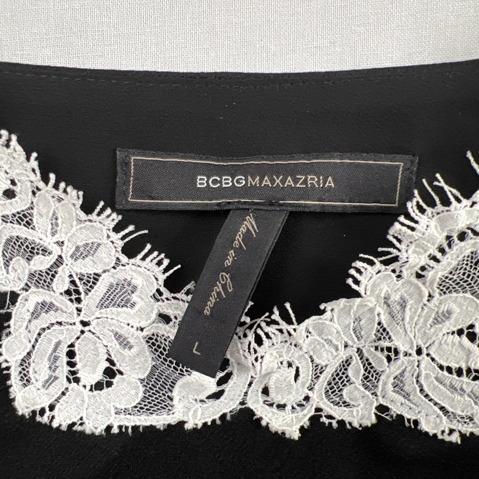 BCBG Maxazria Cami Tank Top Womens Large Black Sleeveless Lace Trim Party - Image 2 of 4