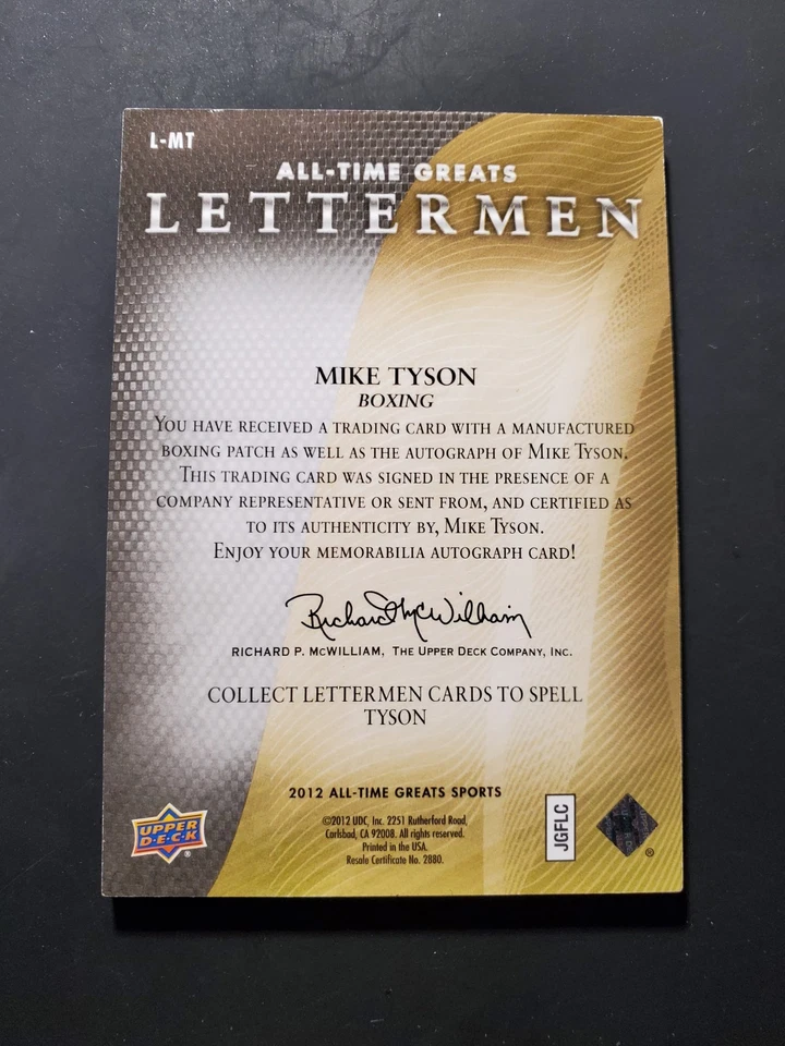 2012 Upper Deck UD All-Time Greats Mike Tyson /50 Lettermen Patch Auto - Image 2 of 4