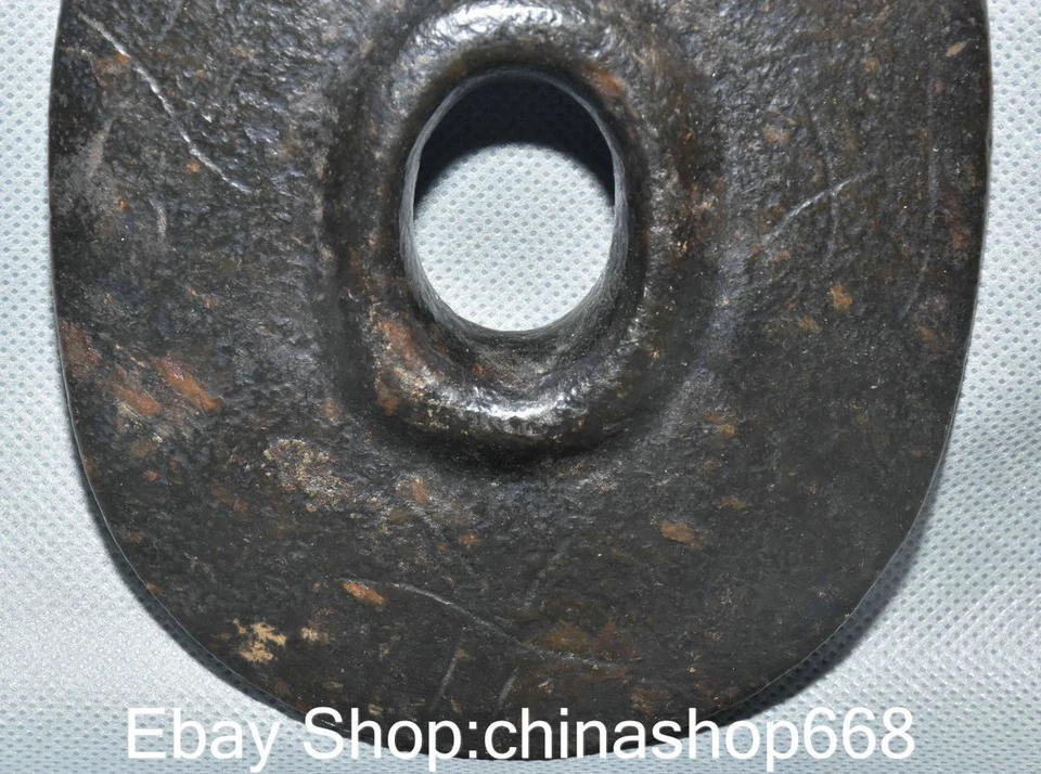 5.6" Antiguo Chino Hongshan Cultura Jade Talla Dinastía Agujero Palabra Yu Jade Bi Foto 3 de 4
