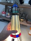 Vintage 10" Stained Glass Light House Tiffany Style Table Lamp Night Light