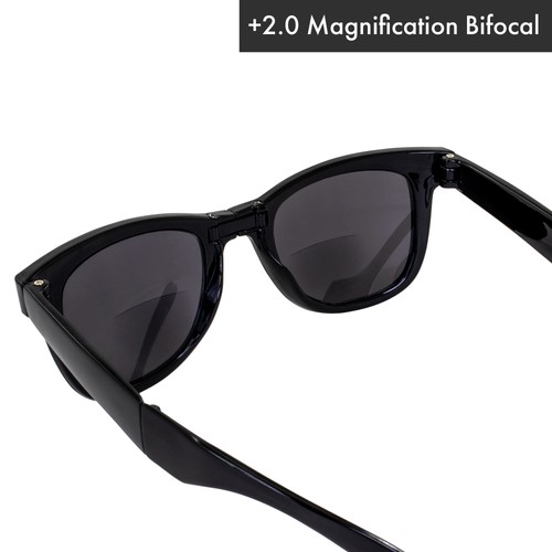 Global Vision Foldable Bifocal Readers +2.0 Magnification Black Smoke Lens Pouch - Afbeelding 6 van 7