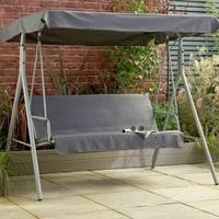 3 Seater Metal Garden Swing Chair Grey Outdoor Patio Swing Seat Bench