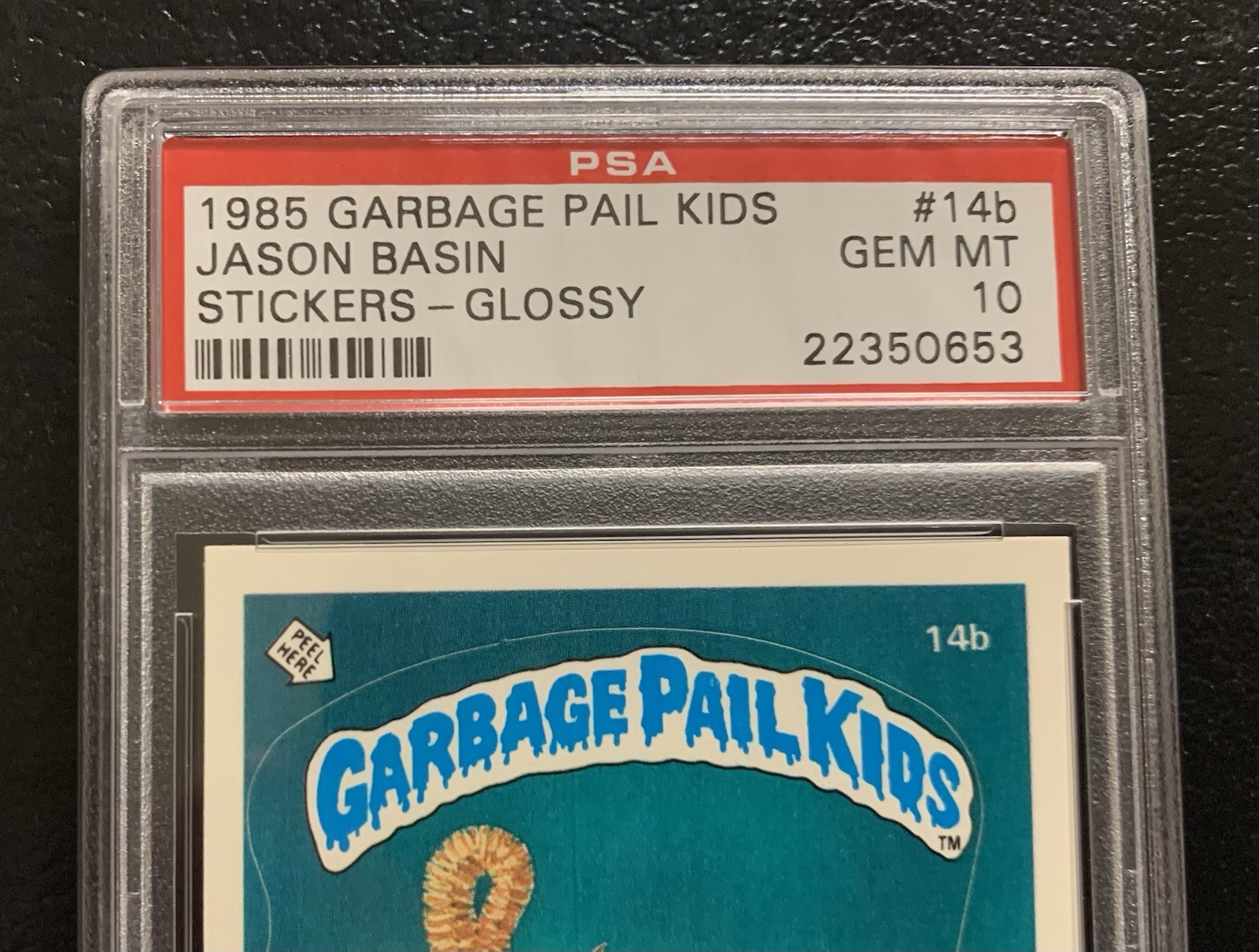 1985 Garbage Pail Kids OS1 Jason Basin 14b PSA 10 GEM MINT-RARE GLOSSY CARD! TWT view 3