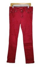 Tripp NYC Plaid Red  Black Skinny Leg Pants Juniors Women's 11 Ankle 32x29 