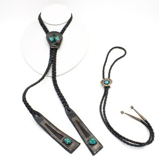 Southwest Sterling Leather Turquoise 18.5in Bolo Ties Lot of 2 #S5176 4