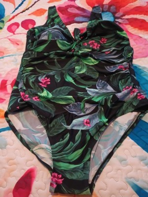 Womens Size 20 Black Floral Flowers Kona Sol One Piece Swimsuit
