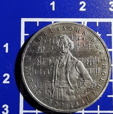 5 Mark CuNi coins Heiermann West Germany Felix Mendelssohn Bartholdy 1984 J